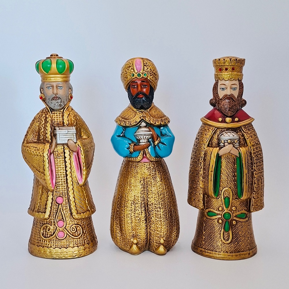 Nativity Three Wise Men Figurines 11" Christmas Magi Set Gold Blue Resin Statues